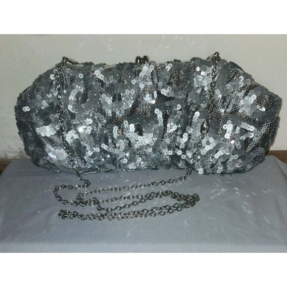 Vintage Silver Sparkly Purse Handmade in Hong Kong Sequins - Picture 1 of 8
